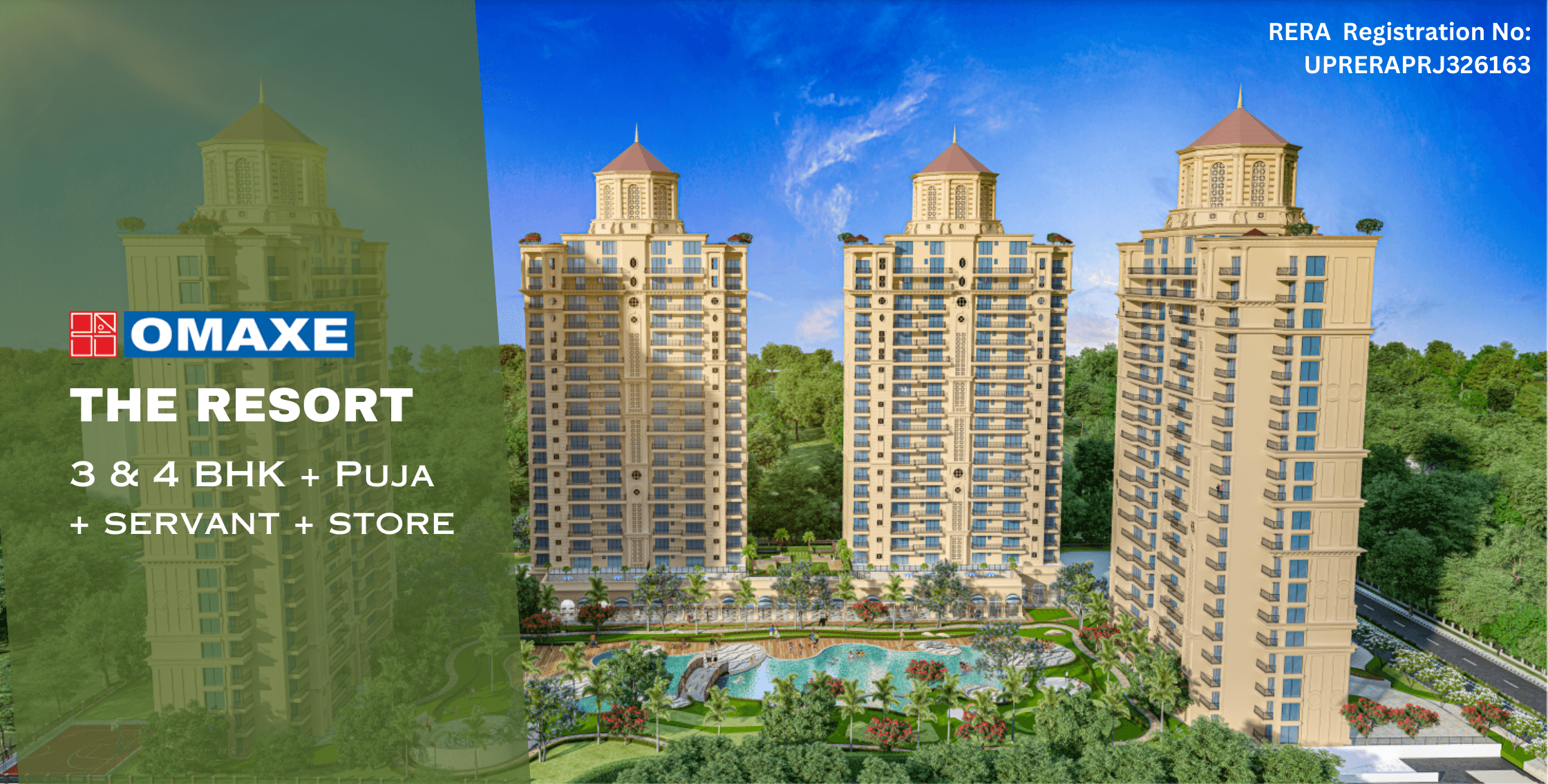 Second slide with pool side view of Omaxe Resort